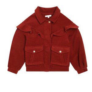 Chloé Kids Red frilled trim zip up bomber jacket 100% lambs wool Size 12 NWT